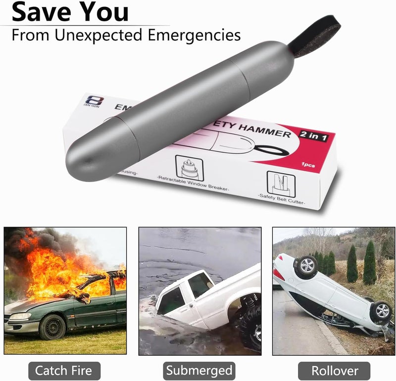 Zenhon Car Safety Hammer Window Breaker and Seat Belt Cutter, Multi-Function Car Emergency Escape Tool Life-Saving Emergency Artifact One Second Broken Window (Silver) - Image 3